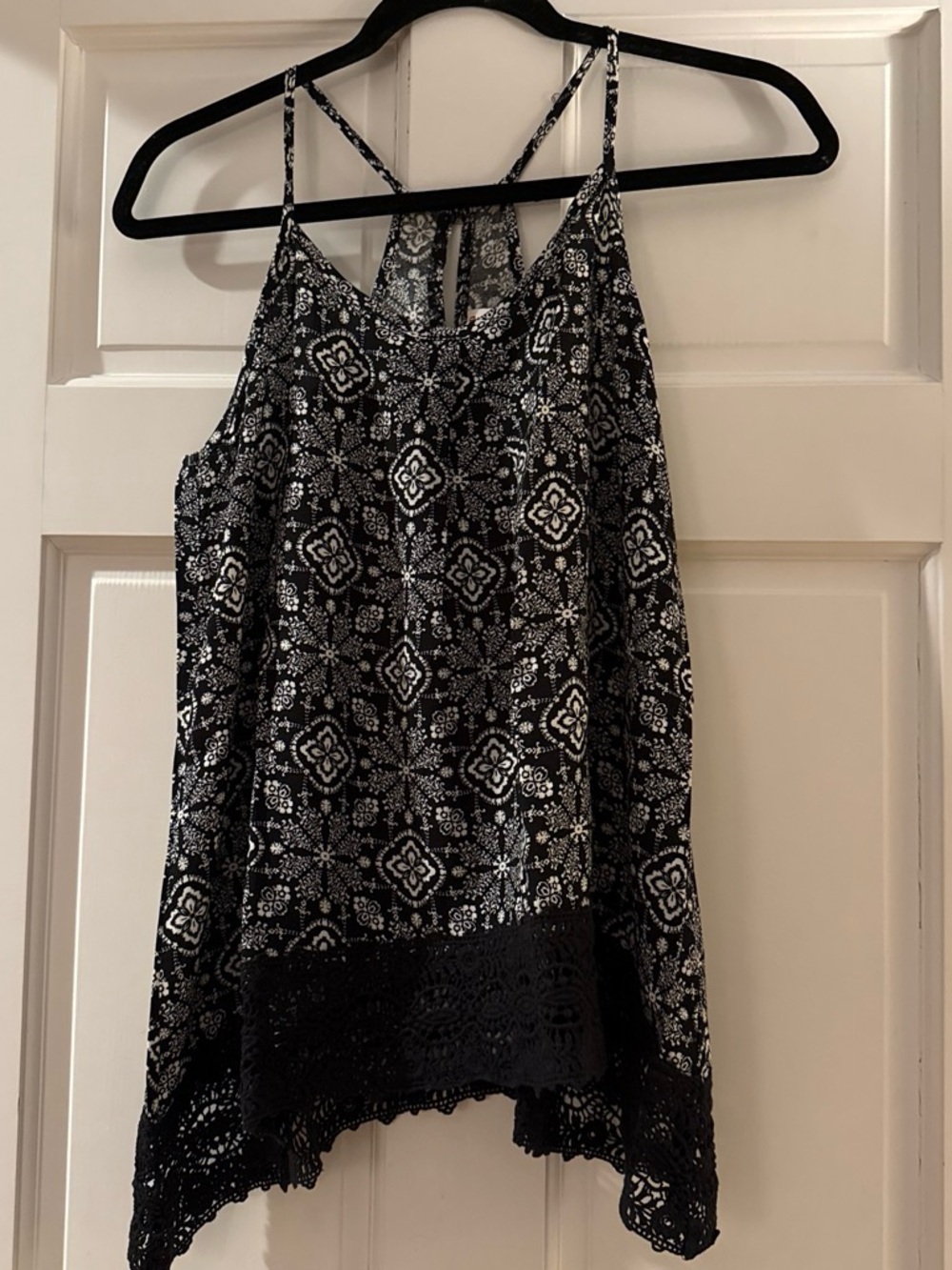 Black and white lace trimmed tank top